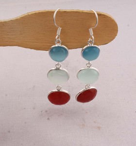 Natural Multi-Gemstone Drop <b>Earrings</b> 925 Sterling Silver Blue Chalcedony & <b>Red</b> Carnelian Tiered <b>Earrings</b> Handmade Wholesale - Product Image 6