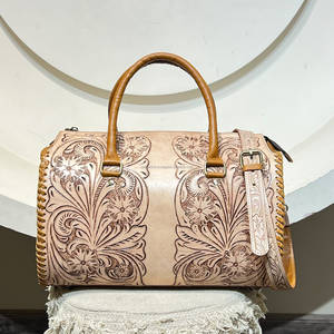Western Style Floral TooledGenuine Leather Matching 3 Piece <b>Luggage</b> <b>Set</b> Vintage <b>Travel</b> Duffel Crossbody Shoulder Bag For Women's - Product Image 4