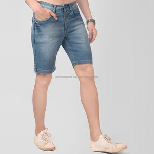 Nardon Apparel personalizado 100% algodón pantalones cortos de mezclilla hombres verano ODM recto Jeans cordón lavable media cintura tejido sólido - Product Image 1