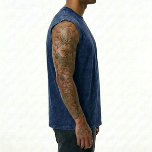 Premium Garment Dyed Charcoal <b>Navy</b> Tank Top with Acid Wash Texture and Custom Hangtags - Product Image 3