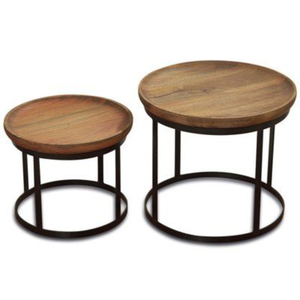 Minimalist <b>Solid</b> <b>Wood</b> Top Coffee <b>Table</b> With Metal Base Home Living Room Decor Furniture Vintage <b>Round</b> Side <b>Table</b> - Product Image 2