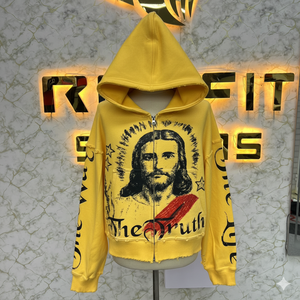 เสื้อฮู้ดซิปแบบครอปขนาดใหญ่พิเศษ สีม่วงวินเทจ พิมพ์ลายกราฟิก ผ้าฟลีซคอตตอน สตรีทแวร์  OEM ODM - Product Image 3