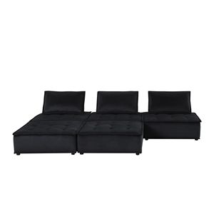 Divano Componibile Anna in Velluto Nero da 160 Pollici con Pouf, Set di 5 Pezzi per Arredamento Soggiorno - Product Image 5