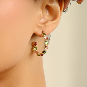 Pendientes de Aro con Turmalina Multicolor de Corte Redondo, Diseño Personalizado para Pedidos al por Mayor, Oro Amarillo Puro de 18K, Fabricante de Joyería - Product Image 2
