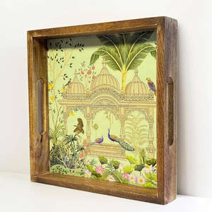 Bandeja de servicio de mesa de madera impresa esmaltada rectangular, Fabricante Mayorista para India, nuevo diseño, bandeja de servicio de madera hecha a mano - Product Image 1