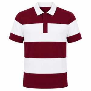 Chemise à col rayé pour homme avec logo personnalisé, écologique, 100% coton, style preppy streetwear, manches courtes, design color block - Product Image 1