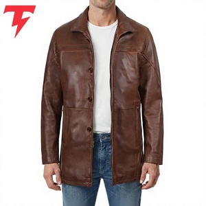Abrigo de Cuero Genuino para Hombre, Cuello Mao, Cierre de Cremallera, Impermeable, Transpirable, Marrón, Corte Regular, con Capucha - Product Image 6