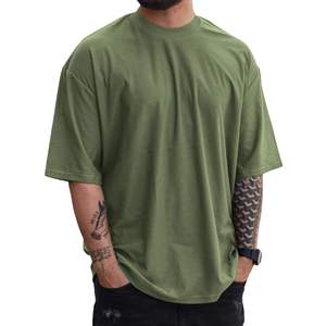 T-shirt en coton toile uni pour homme, manches courtes, col rond, coupe classique, design uni, impression numérique, tricoté, 300g - Product Image 2