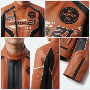 Sportswear Men Orange Brown Leather <b>Racing</b> <b>Jacket</b> Vector 21 Graphic Moto Biker Track Coat Custom Darkry Outerwear Factory - Product Image 6