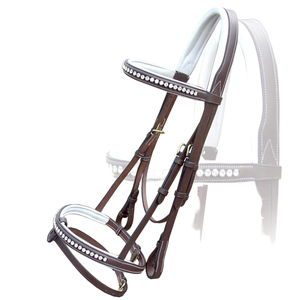 Bride de cheval rembourrée blanche en cristal blanc personnalisée meilleure qualité produit en cuir de cheval de course équestre - Product Image 1