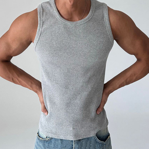 Wholesale Rib Slim Fit Men's tank Tops Sleeveless T-shirt Gym Fitness <b>Running</b> <b>Singlet</b> Tank Top Men Vest - Product Image 1