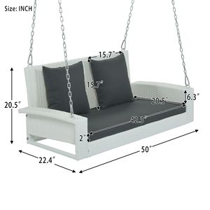 Banc suspendu en osier pour 2 personnes avec chaînes et coussin pour jardin, cour ou bassin - Product Image 3