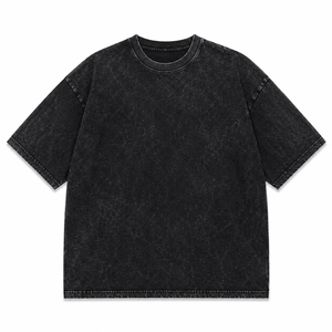 T-shirt en coton lavé surdimensionné pour homme, manches courtes, col rond, couleur unie, style décontracté, tissu jersey, personnalisable et en gros - Product Image 1