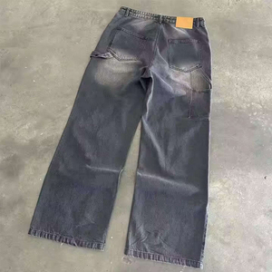 PRINT CRAFT SPORTS Men Light Blue Polyester Baggy Rhinestone Denim <b>Jeans</b> Vintage Flare Style <b>Elastic</b> <b>Waist</b> High Regular Fit - Product Image 2