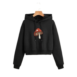 Sudadera corta de algodón 100% para mujer, Sudadera corta de manga larga con hombros descubiertos, sudaderas Hoodi - Product Image 1