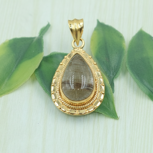 Cuarzo rutilado dorado natural, colgante de lágrima hecho a mano en plata de ley 925, diseño vintage, joyería curativa, regalo de Navidad - Product Image 4
