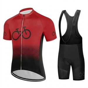 Women's Red Black Gradient Cycling Jersey Bike Logo Matching Bib <b>Shorts</b> Set Breathable 100% <b>Polyester</b> Quick Dry <b>Short</b> Sleeve Kit - Product Image 1
