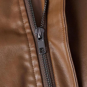 Veste en cuir véritable marron pour homme, col rabattu, coupe classique, couleur unie, fermeture à boutons, vêtement d'automne - Product Image 5