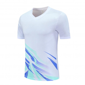 2026 New Design Men's V-Neck Short Sleeve <b>Geometric</b> Print Quick Dry Knitted Sport T-<b>Shirt</b> Regular Fit White Polyester - Product Image 1