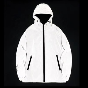 Winter Night Reflective Double Fabric Windbreaker Hooded <b>Jacket</b> <b>Men</b> Hip Hop Zipper Waterproof Polyester Filling Solid Color - Product Image 1