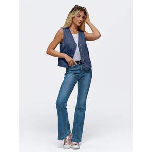 Automet mujeres 2025 otoño sin mangas con cuello en V Top trajes Jean chaleco Tops tejido Denim botón abajo chaleco Y2K ropa exterior - Product Image 5