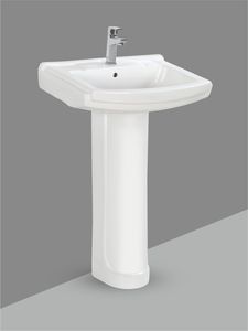 Lavabo Cuadrado Blanco Sophia con Pedestal Completo, Lavamanos de Pared con Acabado Brillante, Artículos Sanitarios para Uso en Hogar y Hotel - Product Image 2