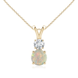 2026 Top Selling IGI Certified Opal & Diamond <b>Pendant</b> Necklace 14K <b>Gold</b> Prong-Set Round Natural Opal & Diamond Two Stone <b>Pendant</b> - Product Image 1