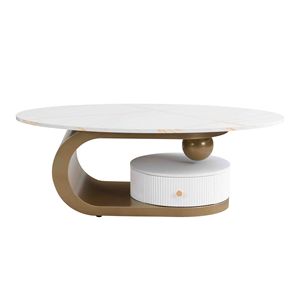 Set di 2 Tavolini da Caffè Moderni Dorati, Ovali e Rotondi per Soggiorno - Product Image 6