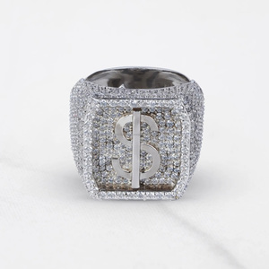 แหวนเงินแท้ 925 ประดับเพชรโมอิสซาไนต์รูปสัญลักษณ์ดอลลาร์ ดีไซน์แบบ Iced Out สำหรับผู้ชาย สไตล์ฮิปฮอป - Product Image 6