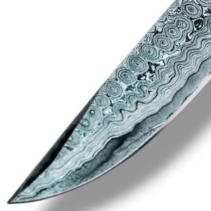 Hochwertige Jagdmesser mit Damastmuster, scharfer feststehender Klinge, dekorativem Holzgriff und gebogener Schneidkante für den Outdoor-Einsatz - Product Image 3