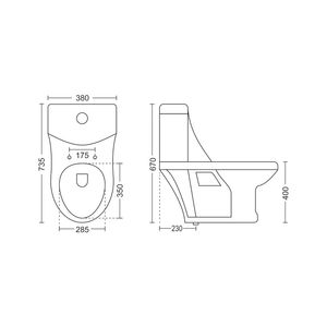 Inodoro de Una Pieza Duradero, 735x380x670mm, Diseño Orbicular, Cerámica Blanca Moderna, Doble Descarga, Montaje en Suelo, Uso Comercial y Hotelero - Product Image 3