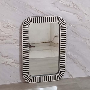 Bohemian Inlay Rectangular Wall <b>Mirror</b> Black White Striped Frame Eco-Friendly Handmade <b>Lightweight</b> MDF Framed Bathroom Decor - Product Image 5