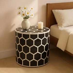 Modern <b>Round</b> Eco-Friendly Bone Inlay <b>Console</b> <b>Table</b> Artisan Crafted Home Decor for Baptism - Product Image 1