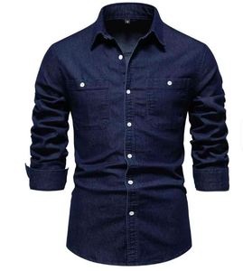 Chemises en jean pour hommes, décontractées, bleues, 100% coton, manches longues, vêtements de mode d'automne, prix de gros d'usine - Product Image 3