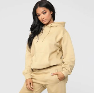 Conjunto de dos piezas personalizado de alta calidad para mujer, pantalones de chándal de algodón de talla grande para otoño/invierno, sudadera con capucha, cremallera y parches. - Product Image 2