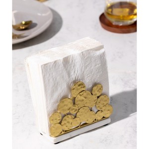 Modern Gold Metal Tissue Box with Hammered Disc Design Free <b>Standing</b> Decorative Organizer for Tabletop Use - Product Image 4