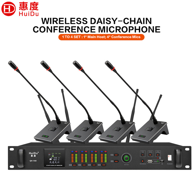 QH-550S UHF Wireless Conference System Hand-in-Hand Dual-Channel 238 Units Priority Function IPS Display /USB for