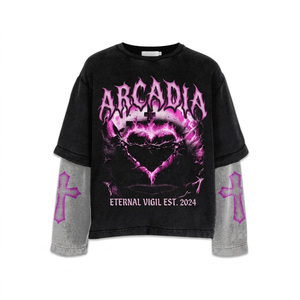 Camiseta Premium de Doble Capa de Algodón de 220 GSM, Negra con Paneles Grises en las Mangas, Estampado Puff, Logotipo Personalizado, Doble Capa, Elegante, para Hombre - Product Image 6