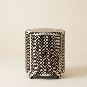 Table de chevet moderne géométrique en os noir incrusté, faite à la main, avec 3 tiroirs, table de nuit de luxe pour appartement, meubles de salon - Product Image 2