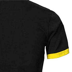 Chemise décontractée pour homme en maille à manches courtes, noire et jaune, avec blocs de couleur, imprimé, boutonnée, coupe droite, anti-plis - Product Image 3