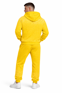 Ensemble de survêtement pour homme, hiver, jaune uni, avec strass, sweat à capuche zippé, pantalon de jogging, style streetwear scintillant, vêtements de sport décontractés, tenue de gym - Product Image 5
