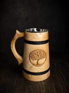Mug à bière en bois de luxe FAIZA CRAFT certifié CE, fait main par des artisans, résistant au micro-ondes, pour les amateurs de bière - Product Image 1