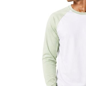 เสื้อยืดแขนยาวสีขาวและสีเขียวเซจอ่อน ทรงแร็กแลน สำหรับผู้ชาย ผ้าฝ้ายพรีเมียม คอกลม ลายกราฟิก เสื้อเบสบอล สั่งทำได้ตามแบบ OEM - Product Image 3
