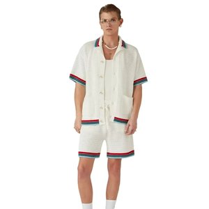 Nouvel ensemble décontracté homme tendance : chemise à manches courtes et pantalon long en polyester tissé, imprimé uni et respirant pour l'été - Product Image 5