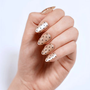 Uñas Postizas Personalizadas al por Mayor de ABS Doradas con Puntos, Forma Almendrada, Color Beige Nude, Uñas Artificiales Estampadas de Fábrica OEM/ODM - Product Image 6