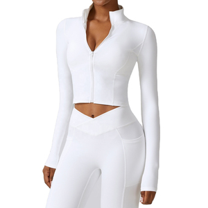 Women's 2-Piece Gym Fitness Set Turtleneck Long Sleeve Top High Waist Leggings <b>Zip</b>-<b>Up</b> Closure Non-Convertible Straps Seamless - Product Image 6