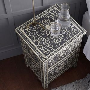 Bone Inlay 1-Drawer Modern Nightstand <b>Bedside</b> Table Decorative <b>Storage</b> for Bedroom Living Room - Product Image 3