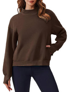 Womens <b>Black</b> Oversized Mock Neck Sweatshirt Premium Heavyweight Fleece <b>Long</b> Sleeve Pullover Casual <b>Top</b> - Product Image 2