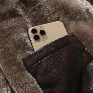 <b>Men's</b> PU Leather <b>Jacket</b> With Faux Fur Lining Turn-down Collar <b>Long</b> Sleeve Casual Winter Windproof Slim Fit Coat - Product Image 4