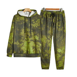 <b>Mens</b> Tie-Dye Olive Green Custom Logo <b>Pullover</b> Hoodie and Matching Jogger Sweatpants Tracksuit OEM ODM Wholesale Apparel - Product Image 1